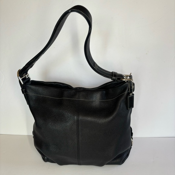 Coach Black Pleated Pebbled Leather Shoulder Bag with Silver Hardware - Picture 3 of 9